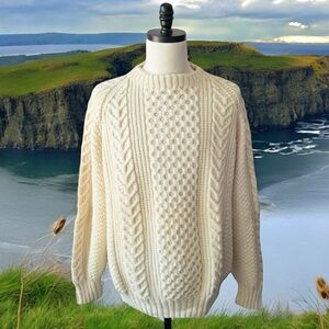 Cream Cable-Knit Crewneck Sweater - Soft Aran Style